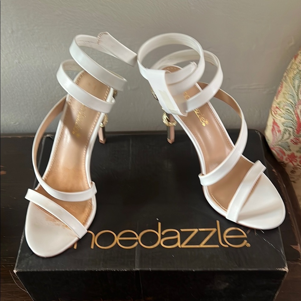 Shoe Dazzle White Stiletto Heels with Strappy Design